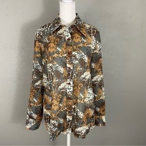 Jantzen Women’s Size 18 Button Down Shirt Forest Print 70s 80s USA Made Rare